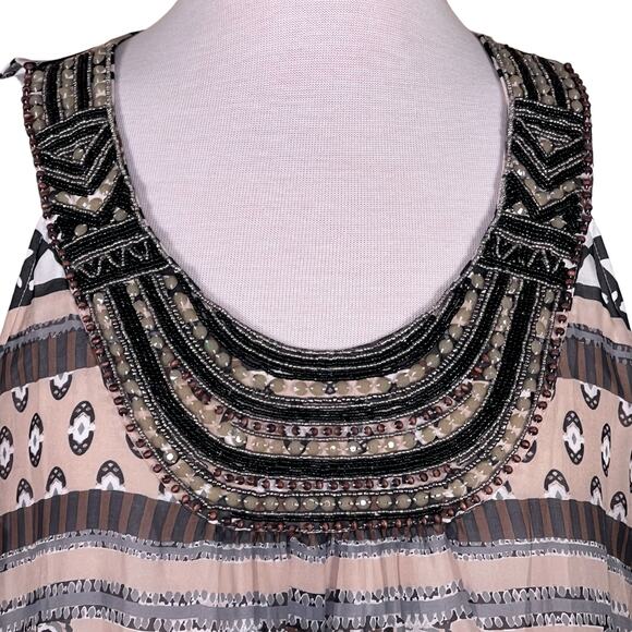 Hale Bob Boho Neutral Print Flowy Maxi with Beaded Neckline & Straps Medium - Picture 9 of 14
